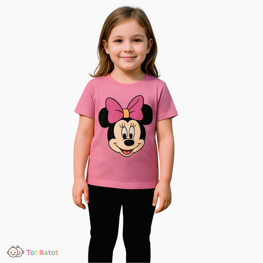 Minnie Bow Pajama Set for Girls – Pink Cartoon Tee & Black Leggings