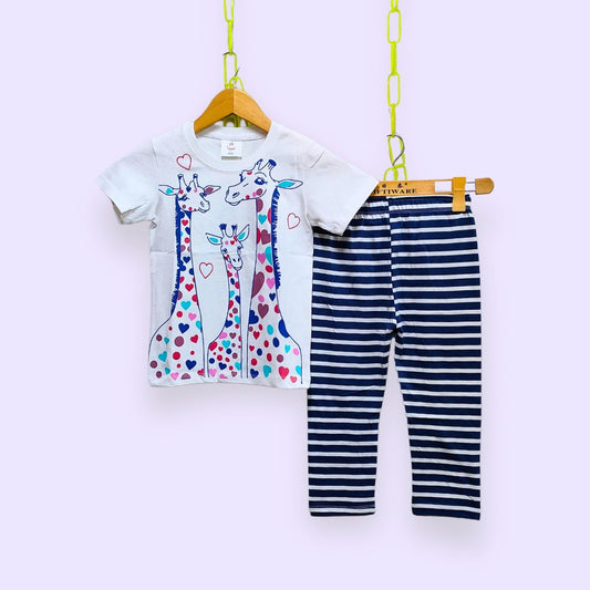Love Giraffes – Adorable Kids' tshirt with blue stripped Pajama Set