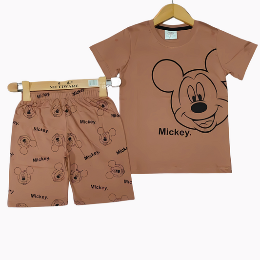 Mickey Fun Brown Cotton T-Shirt & Shorts Set