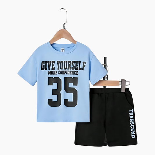 Boys' Sporty Confidence Shorts Set – Blue & Black