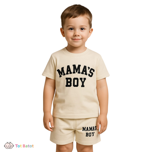 Mama’s Boy Summer Set for Boys – Cream Tee & Shorts