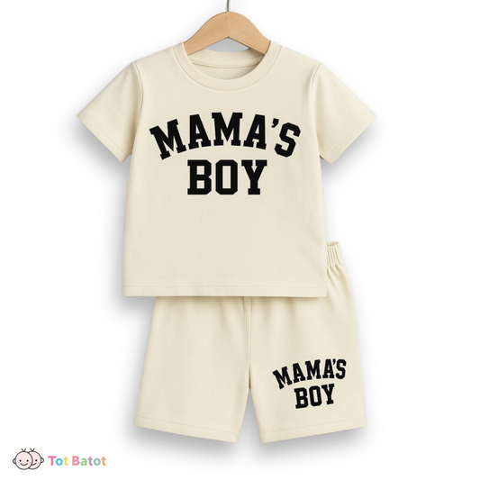 Mama’s Boy Summer Set for Boys – Cream Tee & Shorts