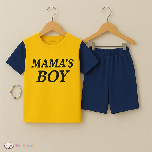 Mama’s Boy Summer Set for Boys – Yellow & Navy Shorts Outfit
