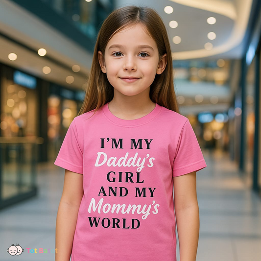 Daddy’s Girl Mommy’s World Pajama Set – Pink Quote Tee & Black Leggings
