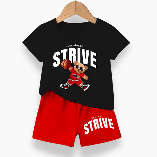 Strive Black Red t-shirt with half sleeve and shorts