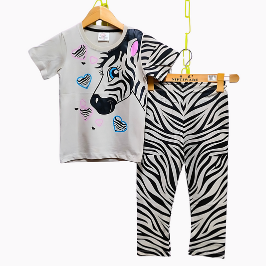 Zebra Love Printed t-shirt Pajama Set