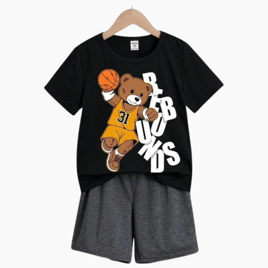 Slam Dunk Teddy Boys' Summer Outfit – Black & Grey