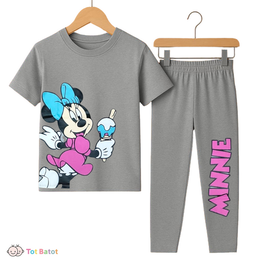 Minnie-Inspired Girls Tee & Leggings Set – Cool Grey