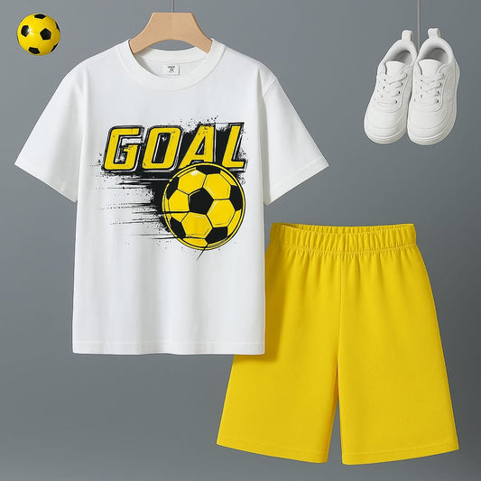 GOAL FUTBOL WHITE YALLOW t-shirt with half sleeve and shorts