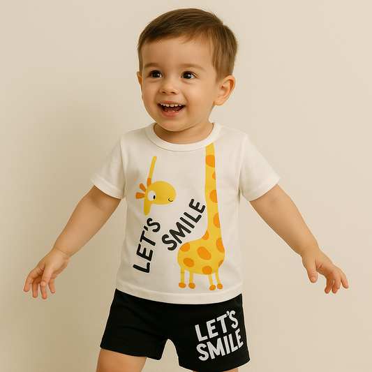 Adorable "Let's Smile" Giraffe Kids' Outfit